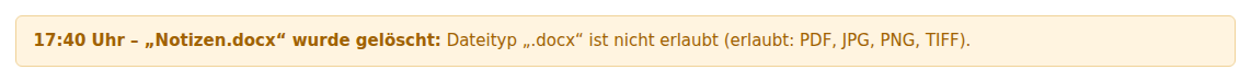 Gelber Hinweis zu einer abgelehnten Datei im Bereich eines Geräts